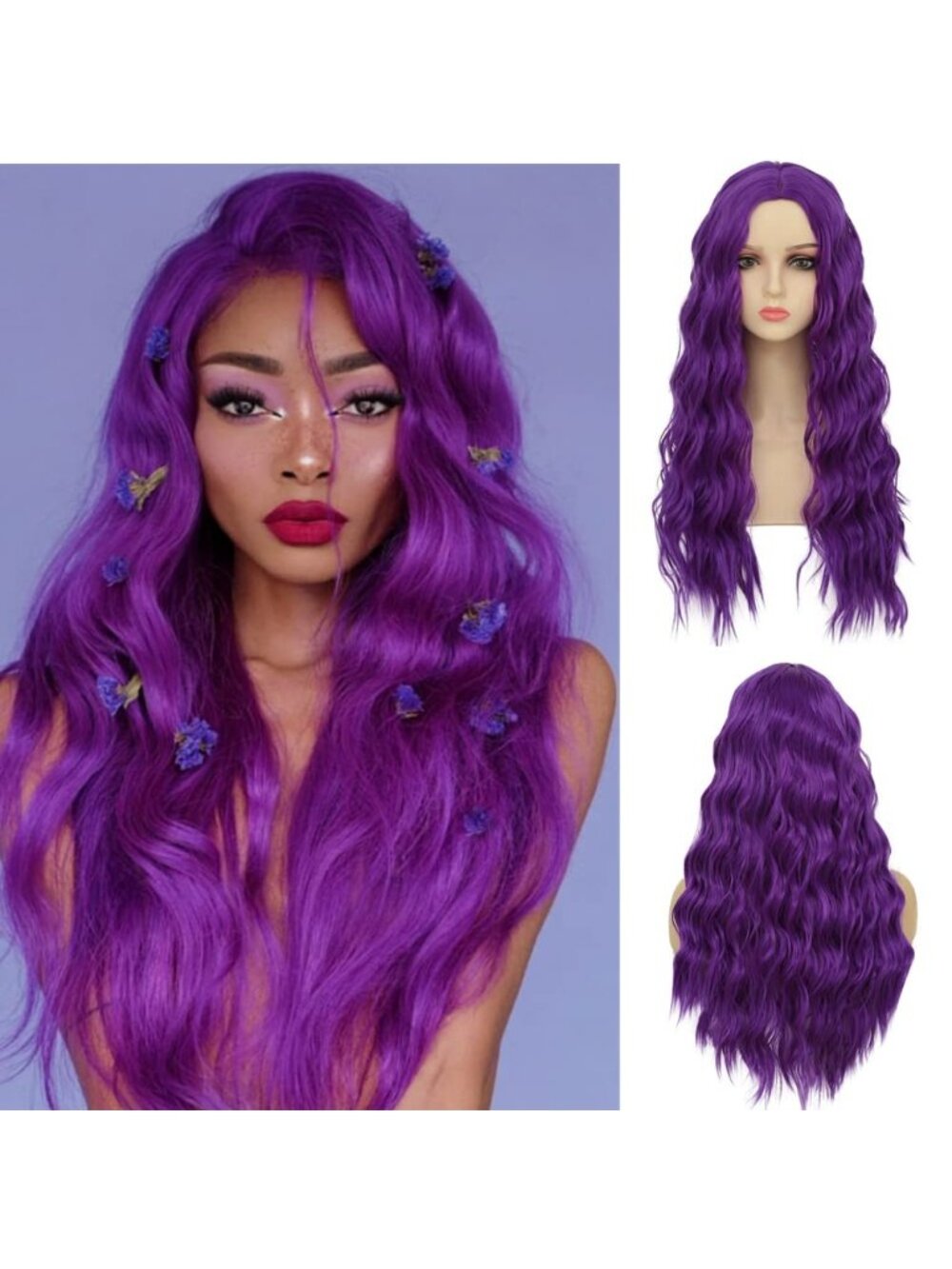Women's Purple Middle Part Modern Heat Resistant Fiber Straight Long Wigs